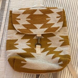 Geometric Patterned Tan and Cream Backpack
